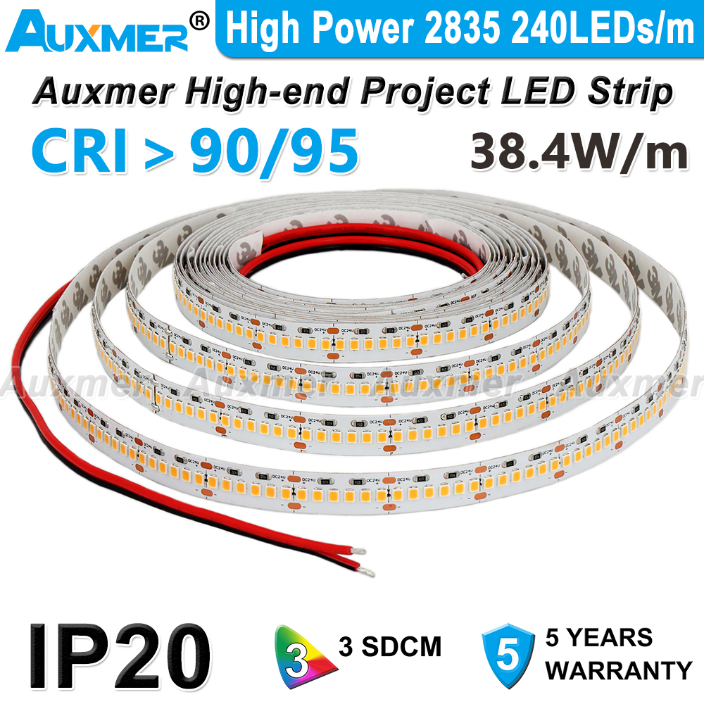 Auxmer High Power 2835 240LEDs/m LED Strip Lights CRI95 CRI90 IP20 DC24V 38.4W/m Single Row 1200LED/Reel PCB Width 12mm indoor
Auxmer High Power 2835 240LEDs/m LED Strip Lights CRI95 CRI90 IP20 DC24V 38.4W/m Single Row 1200LED/Reel PCB Width 12mm indoor