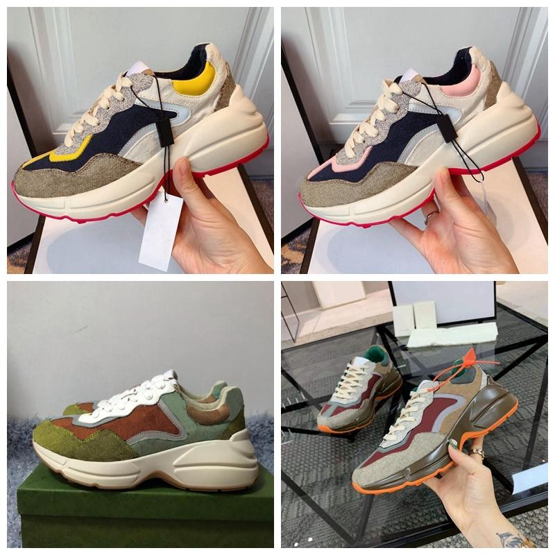 2023Rhyton Beige Men Shoes Trainers 620185 99WF0 4371 Vintage Luxury Chaussures Ladies Designer Sneakers Size 35-45