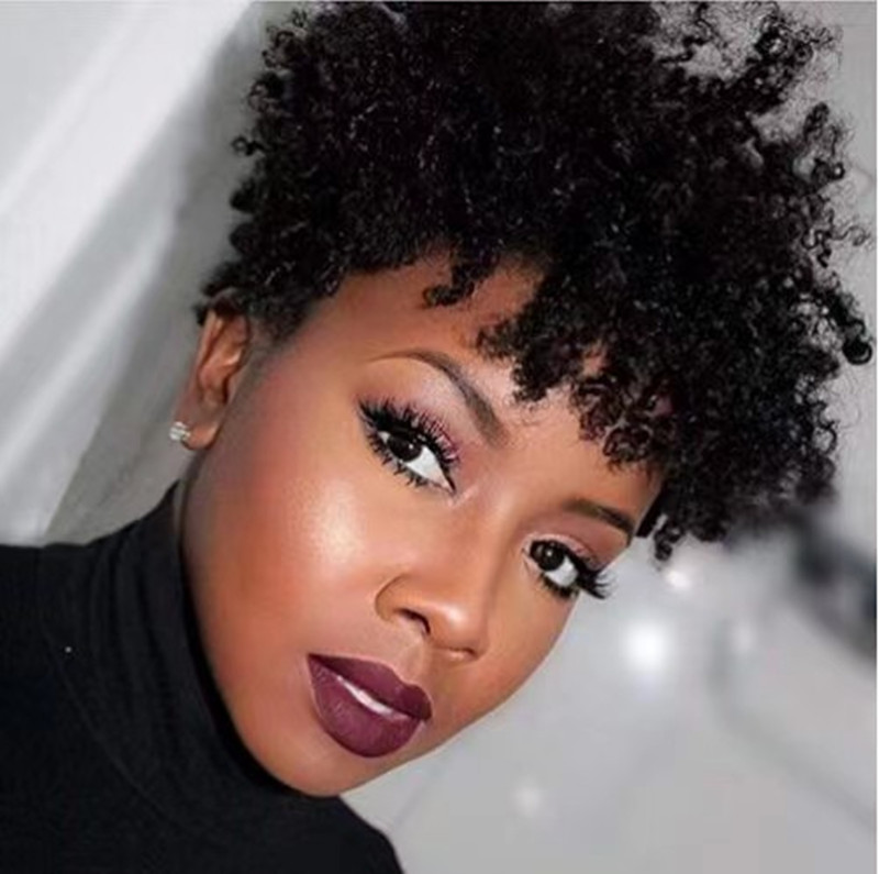 Short Pixie Curls Human Hair Ladies Wigs Afro kinki curly jerry curl for Black Womens full Machine Made Natural Color Glueless Wigs Human Hair