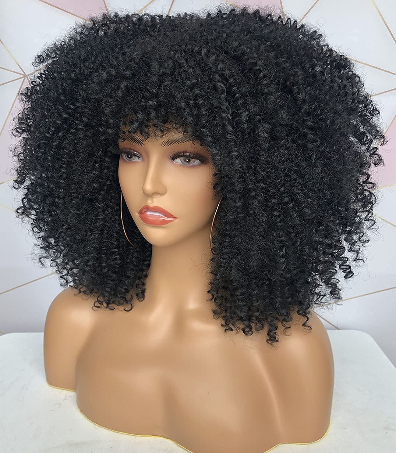 Glueless real human afro kinky Curly wigs With Bangs for Black Women full machine made Kinki afro pixie curl Hair Wig None lace 150%density wholesale 