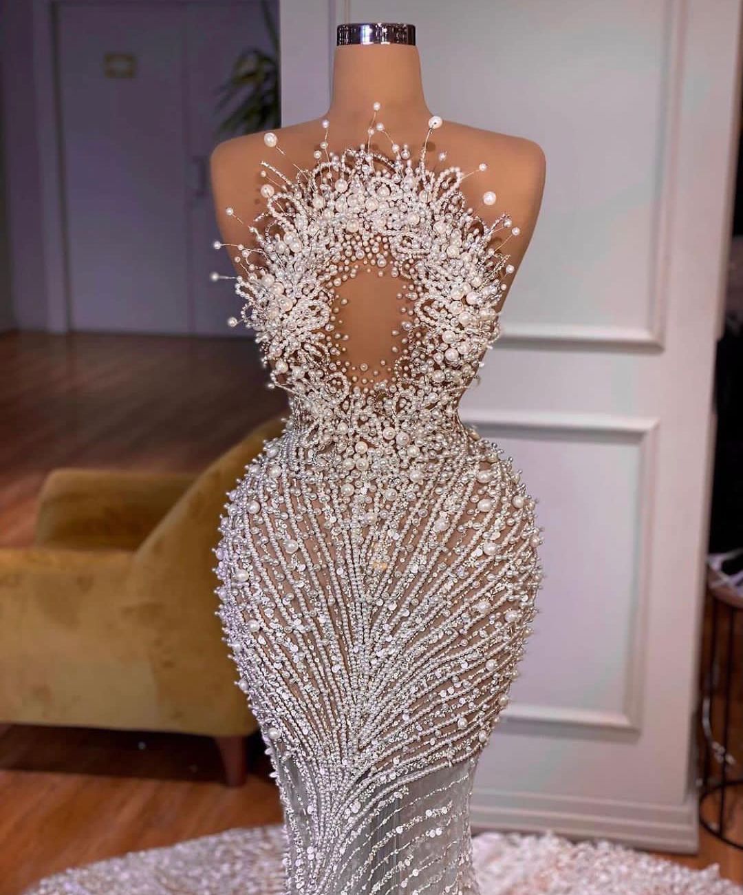 Mermaid Wedding Dresses Sleeveless Bateau 3D Lace Appliques Sequins Beaded Sexy Pearls Hollow or Length Plus Size Bridal Gowns abiti da sposa