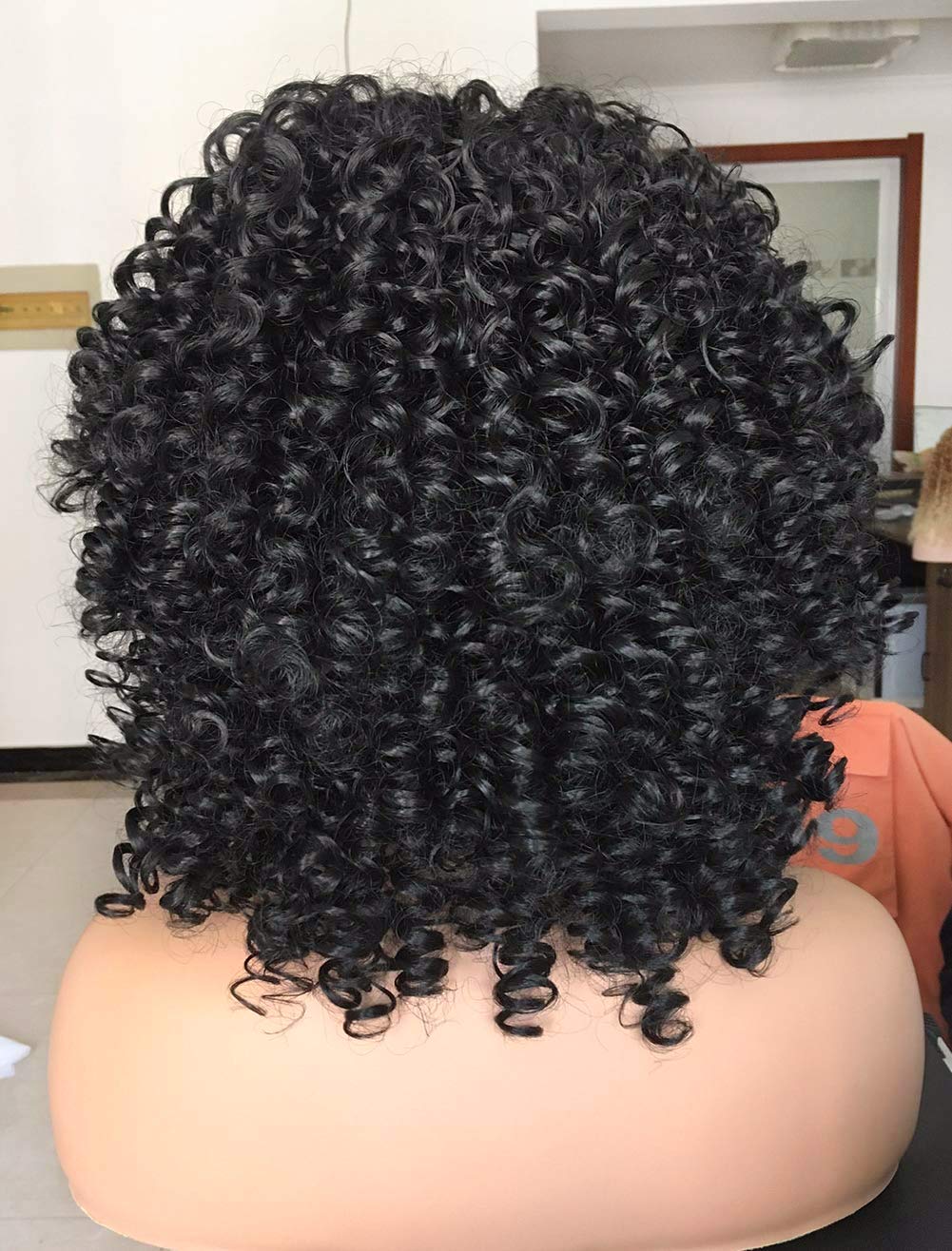 Glueless kinky curly human hair afro wigs for black women full machine made none lace kinki curl with bang 150%density 14inch