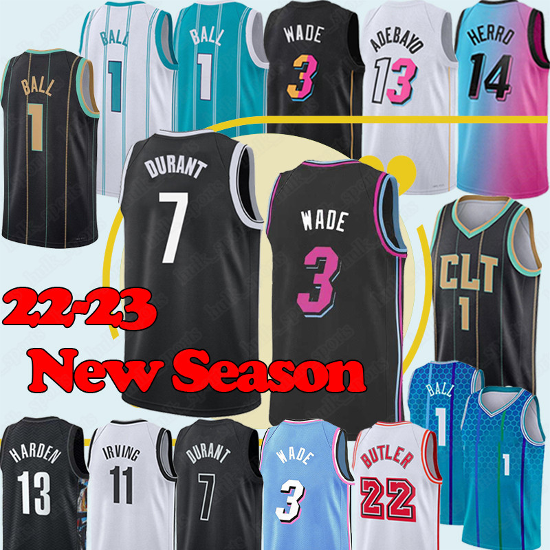 Vintage Jimmy 22 Butler Tyler 14 Herro Basketball Jerseys Dwyane 3 Wade Bam 13 Adebayo 7 Durant 11 Irving 13 Harden LaMelo 1 Ball 2022 2023 Edition Shirt Pink Men Kids