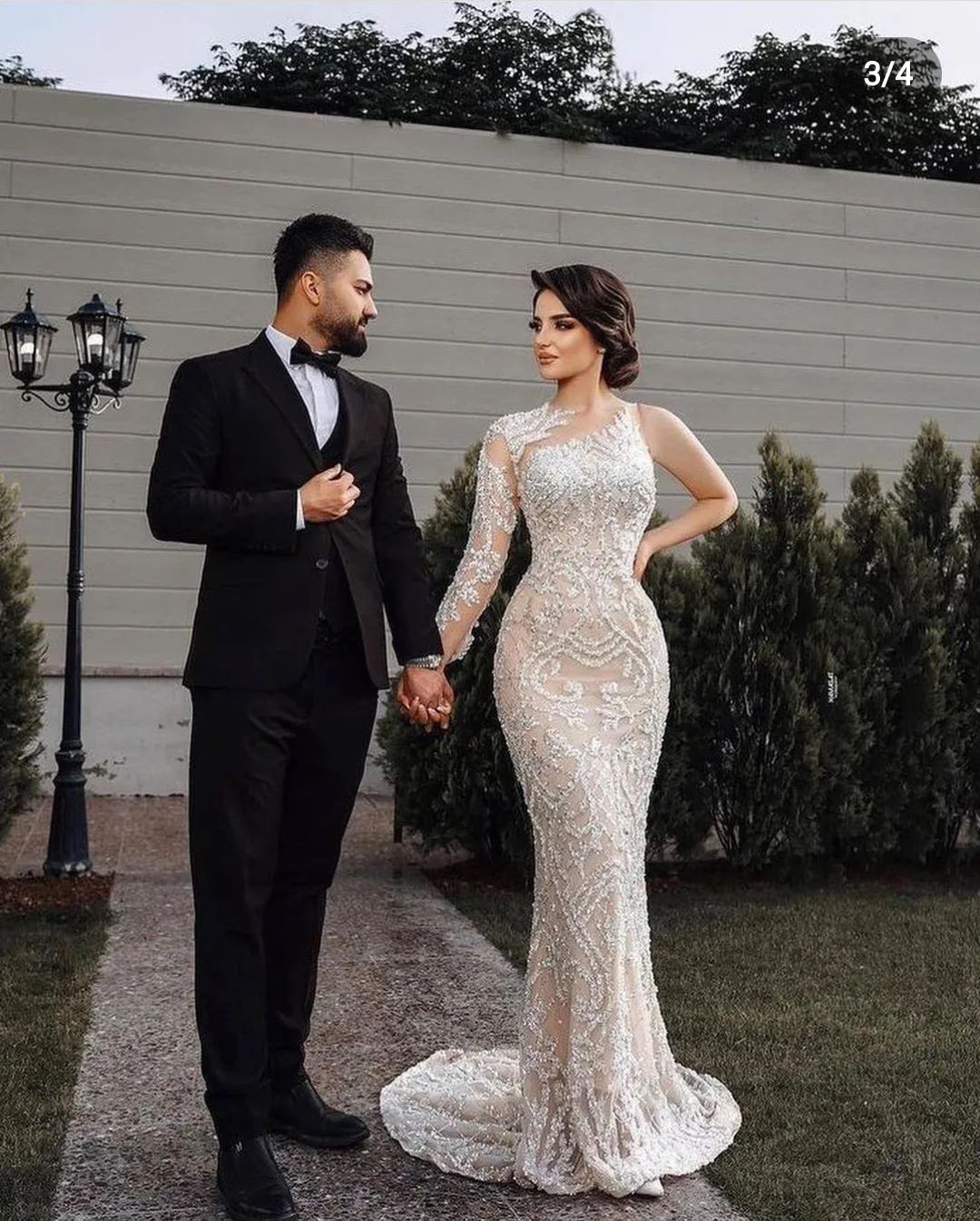 Exquisite Mermaid Wedding Dresses Long Sleeves V Neck 3D Lace Beaded Sequins Appliques Formal Dresses Detachable Train Bridal Gowns Plus Size Vestido 