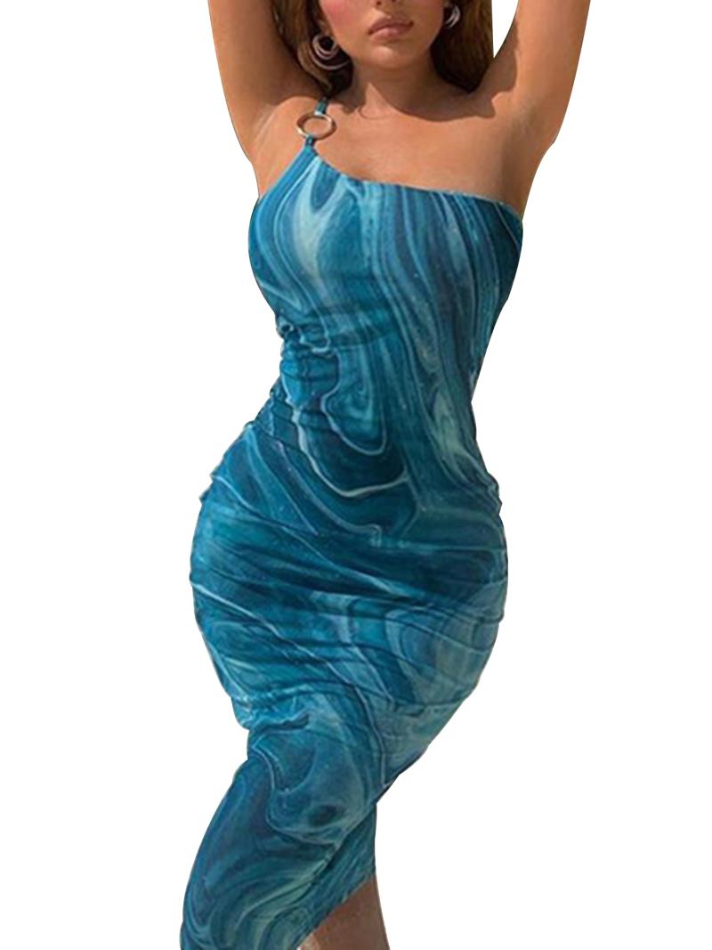 Casual Dresses Women Summer Printed Dress Adults Slim Fit One Shoulder O-ring Spaghetti Strap Sleeveless Female Cloths, Blue
Casual Dresses Women Summer Printed Dress Adults Slim Fit One Shoulder O-ring Spaghetti Strap Sleeveless Female Cloths, Blue