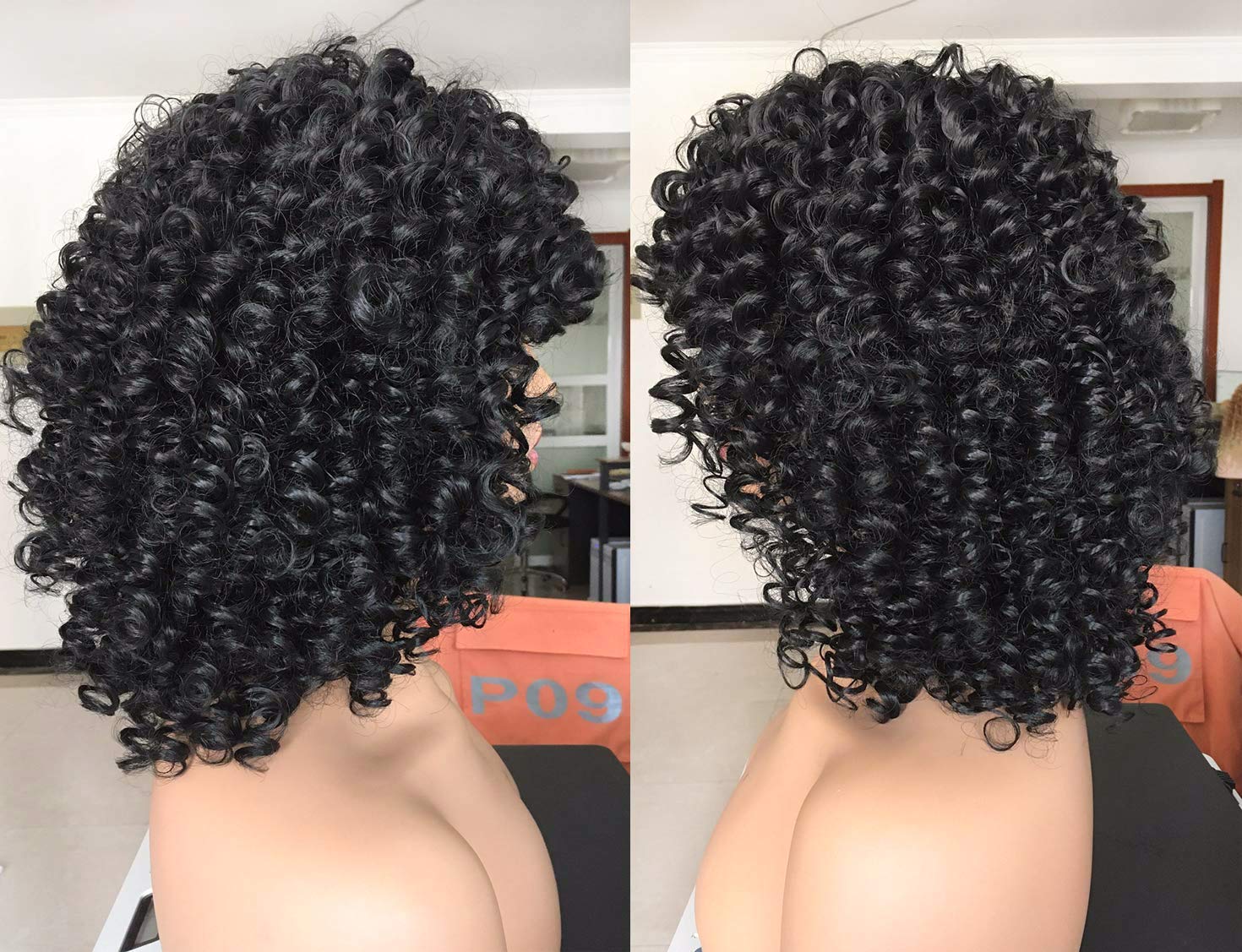 Glueless kinky curly human hair afro wigs for black women full machine made none lace kinki curl with bang 150%density 14inch