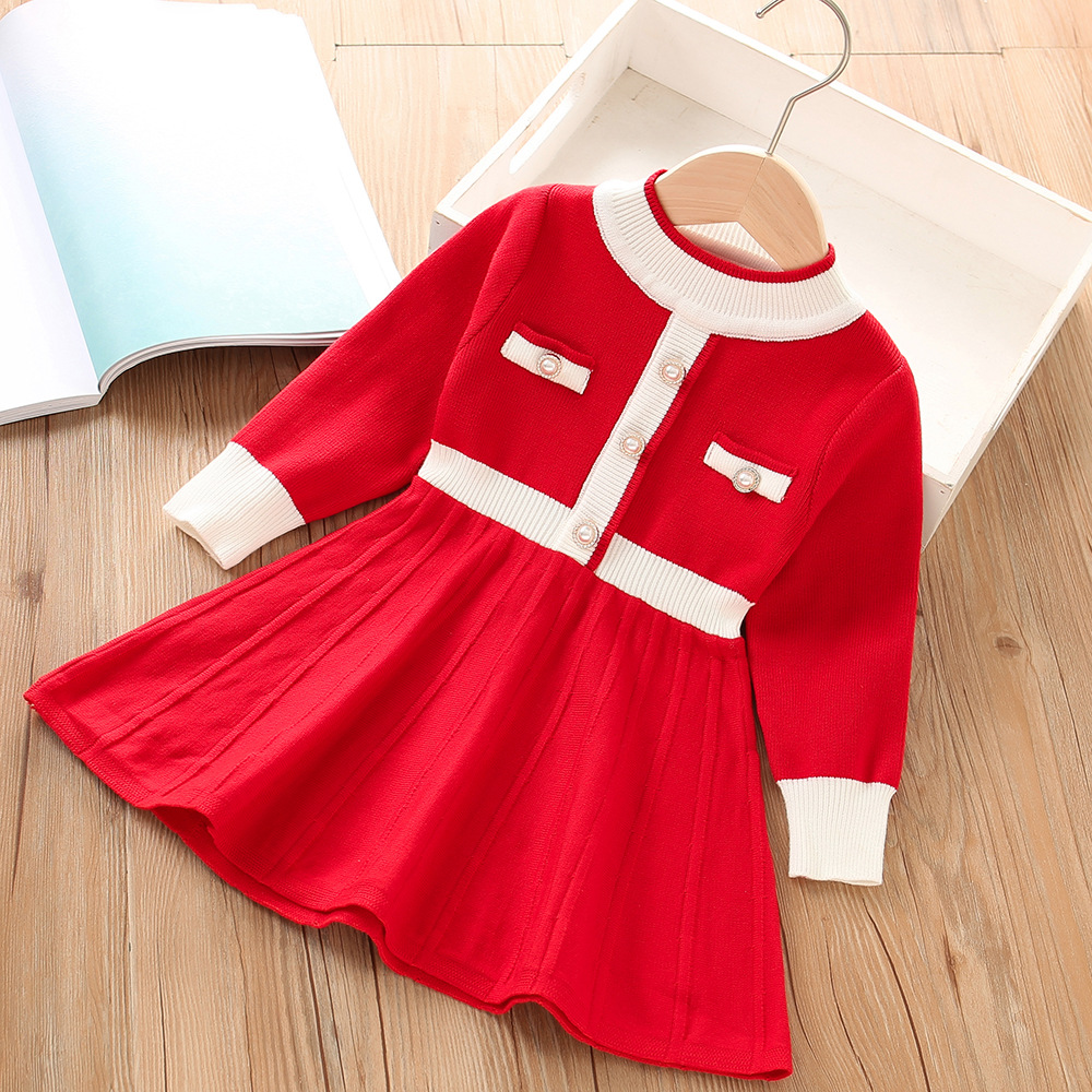 Child Girls Dress Long Sleeve Knitted Sweater Dress for Baby Girl Elegant Christmas Dress Kids Clothing