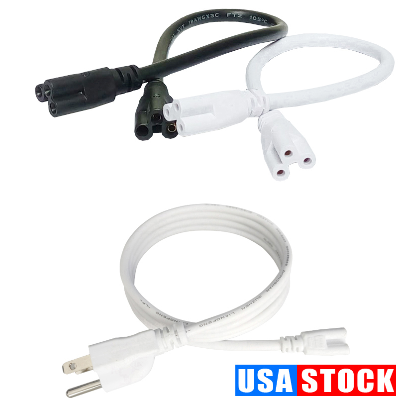 T5 T8 Connector Cable Extension Cord Switch For Integrated Led Tubes Power Cable With USA Plug 1FT 2FT 3.3FT 4FT 5FT 6 FT 6.6FT 100Pcs/Lot Crestech