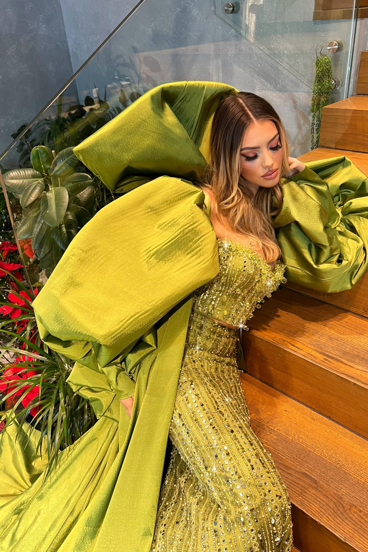 Fancy Mermaid Prom Dresses Sweetheart Puff Sleeves Party Dresses Beading Crystals Custom Made Evening Dress