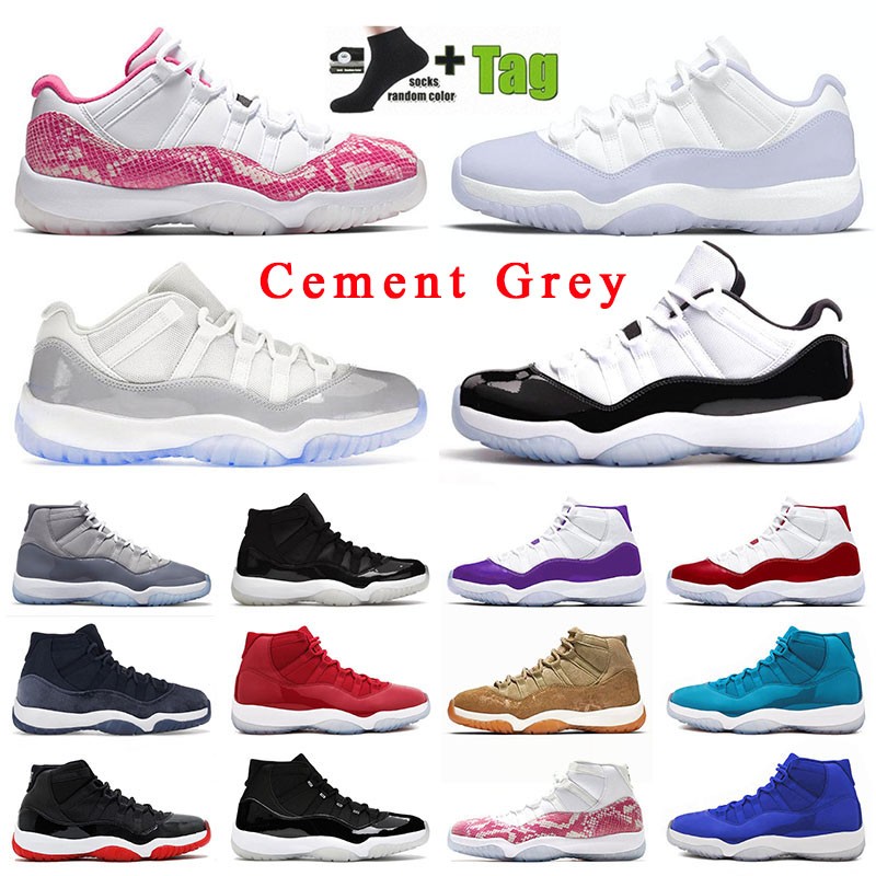 

11 Jumpman Low Retos Basketball Shoes Mens New Cement Grey Big Size US 13 Low J 11s High Concord Cool Gray Cherry Red and White Snakeskin, A15 36-40 rose gold