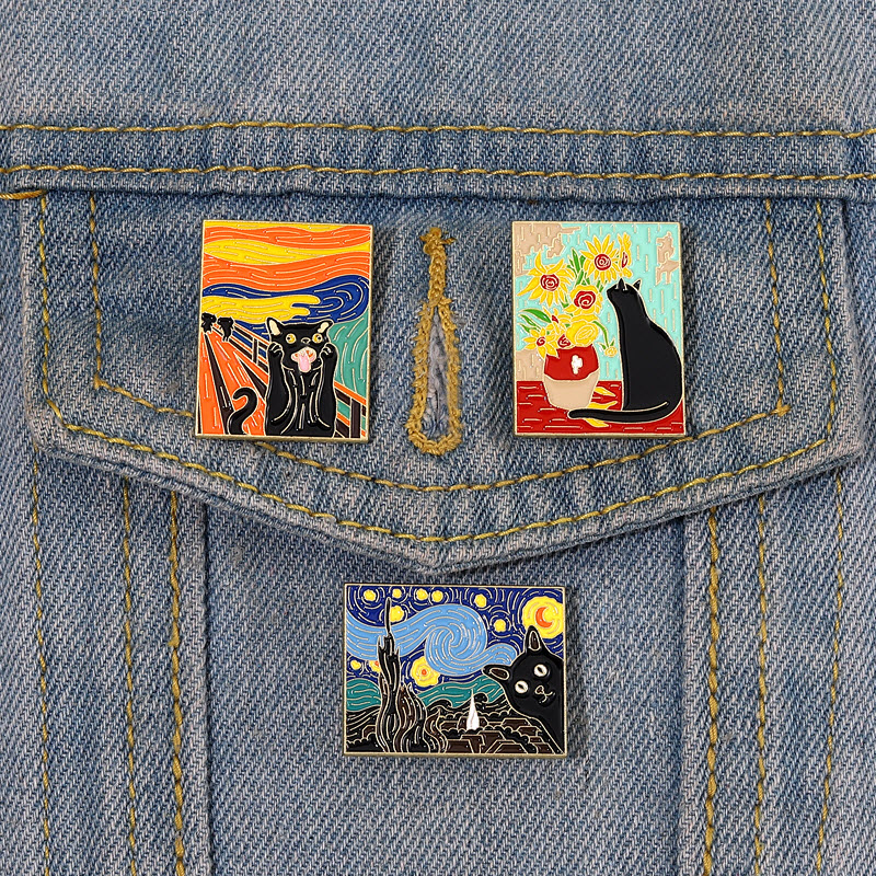 Cats in Oil Painting Enamel Pin Custom Funny Black Kitten Sunflower Brooch Lapel Badge Animal Jewelry Gift for Kids Friends, Color #1
Cats in Oil Painting Enamel Pin Custom Funny Black Kitten Sunflower Brooch Lapel Badge Animal Jewelry Gift for Kids Friends, Color #1