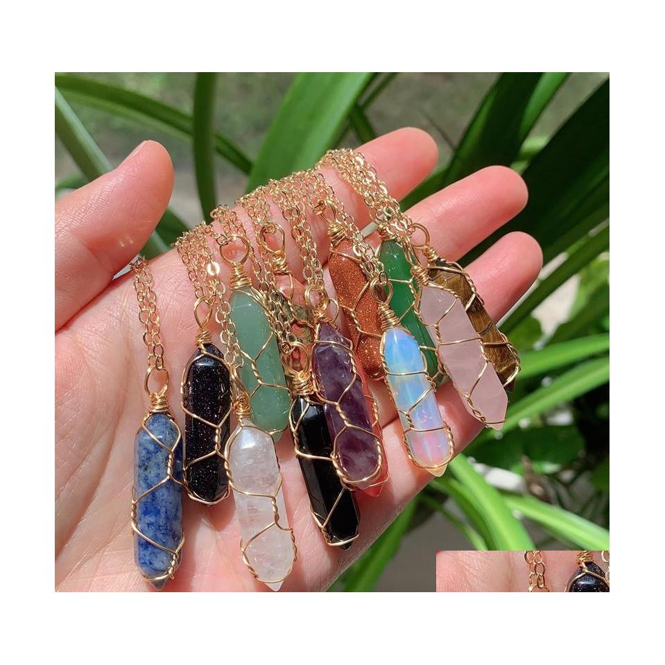 Pendant Necklaces Natural Stone Gold Wire Wrap Crystal Necklace Hexagonal Amethysts Pink Quartz Pendum Chakra Healing Jewelr Yummysh Dh5D8
Pendant Necklaces Natural Stone Gold Wire Wrap Crystal Necklace Hexagonal Amethysts Pink Quartz Pendum Chakra Healing Jewelr Yummysh Dh5D8