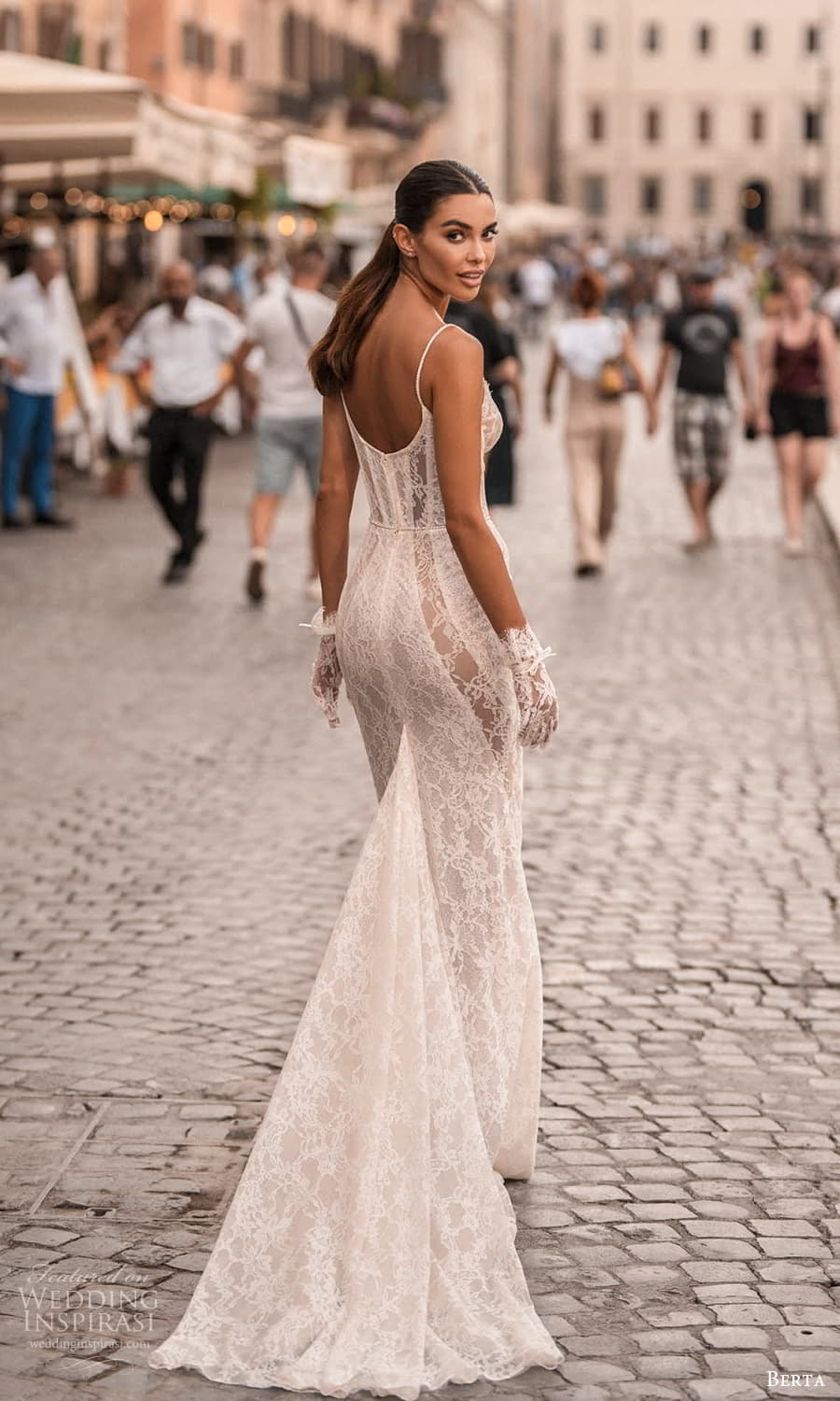 Sexy Berta 2023 Mermaid Wedding Dresses Spaghetti Neck Full Lace Bridal Gown Beach Boho Sweep Train Vestido De Novia