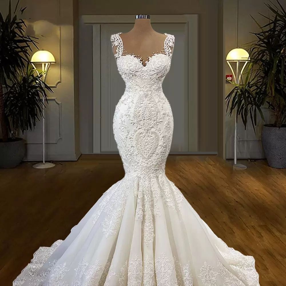 Gorgeous 2023 Mermaid Wedding Dresses Bridal Gown Lace Applique Straps Beaded Corset Back Custom Made Beach Country Plus Size Vestido De Novia