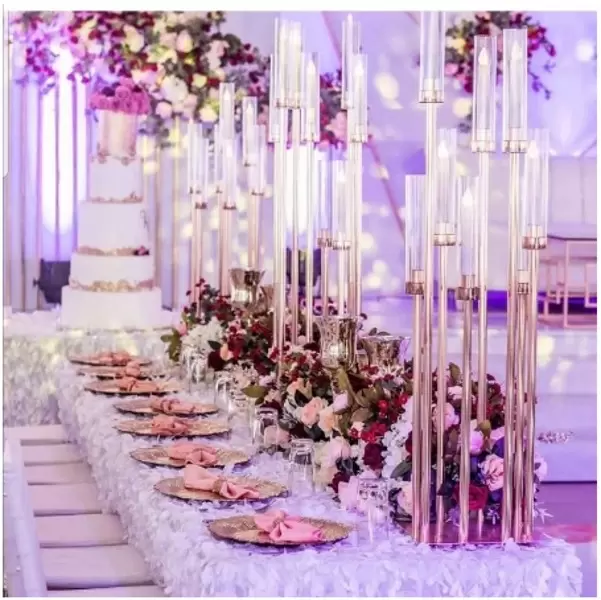 New style clear crystal candelabra centerpieces acrylic candle holder for wedding table 0117