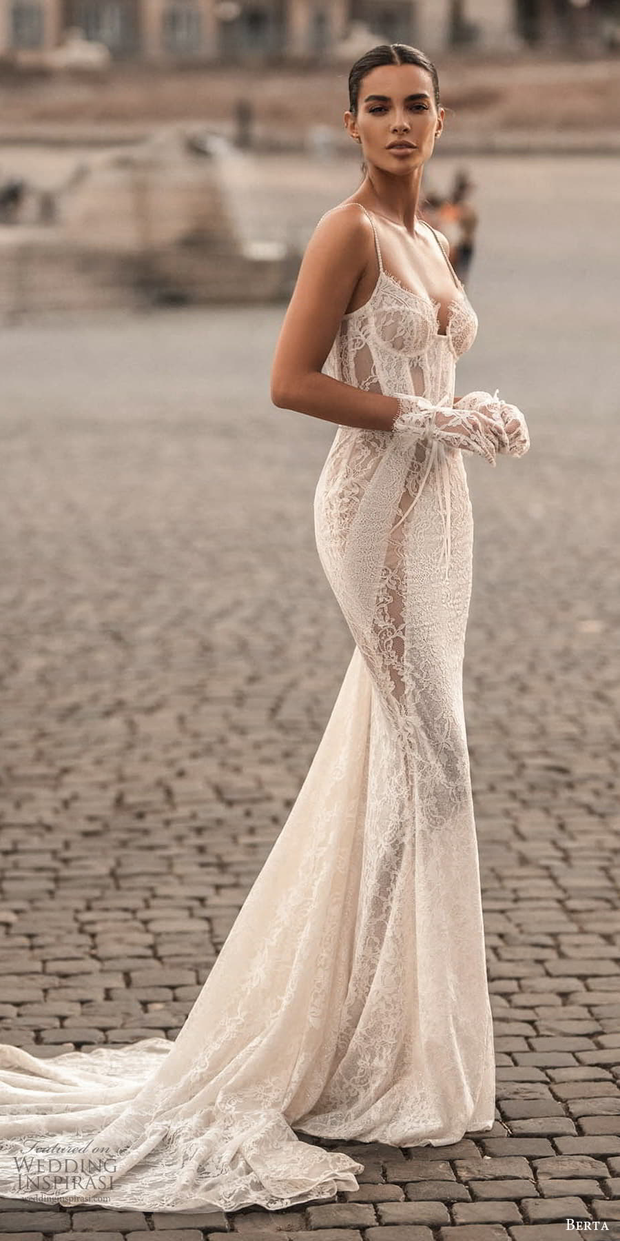 Sexy Berta 2023 Mermaid Wedding Dresses Spaghetti Neck Full Lace Bridal Gown Beach Boho Sweep Train Vestido De Novia