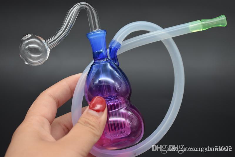 colorful Mini oil rig Bong Thick Heady Glass oil burner pipe 10mm female small water smoking pipe with silicone hose mouth drop tip