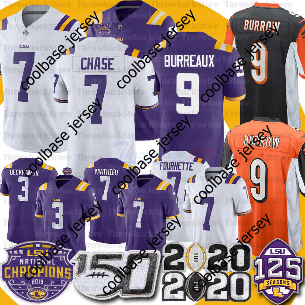 LSU Tigers Joe Burrow Burreaux Jersey JaMarr Chase Leonard Fournette Odell Beckham Jr. Tyrann Mathieu Patrick Peterson Guice Football Jersey