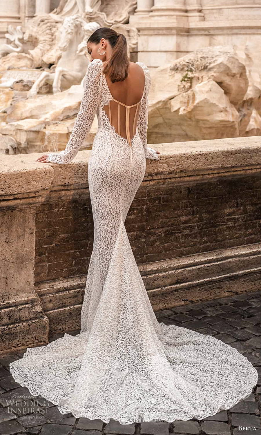 Gorgeous Full Lace Mermaid Wedding Dresses Long Sleeve Sweetheart Bridal Gown Beach Boho Country Sweep Train Vestido De Novia Berta 2023