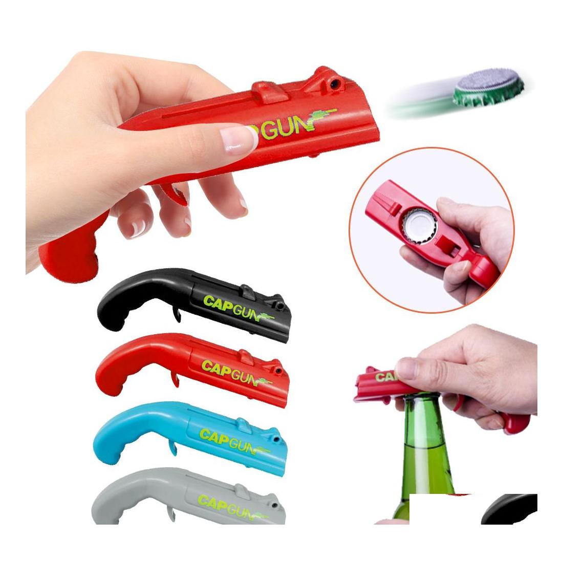 

Openers Portable Cap Gun Bottle Opener Beverage Beer Launcher Bar Tool Drink Opening Shooter Wine Accessories Drop Delivery Home Gar Dhxyj