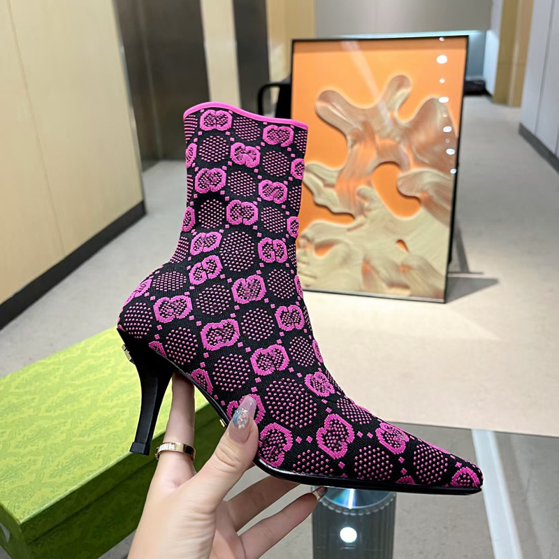 In the Boots spring and autumn fashion high heel ankle boot paint with stretch hose subnet set of wear leather outsole boots women dancing luxury designer wedding