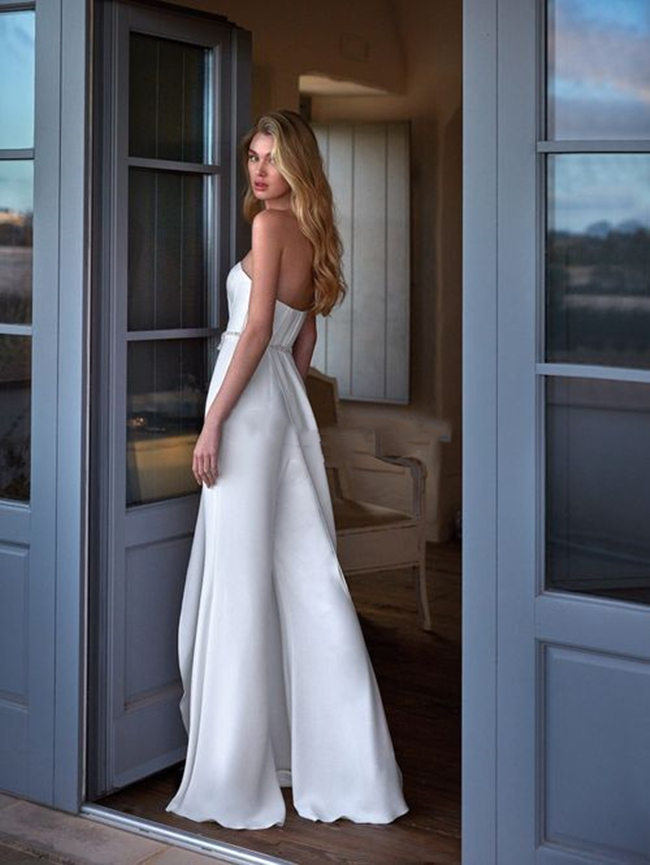 Chic Women White Jumpsuits Wedding Dress Flare Wide Pants Sweetheart Strapless Sleeveless Bridal Gowns Simple Country Elopement Bride Formal Wear With