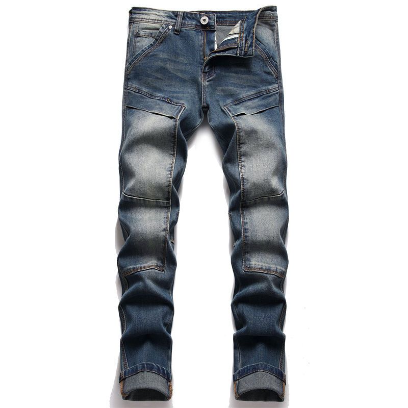 New JEANS chino Pants pant Men's trousers Stretch close-fitting slacks washed straight Skinny Embroidery Patchwork Ripped mens Trend Brand Motorc