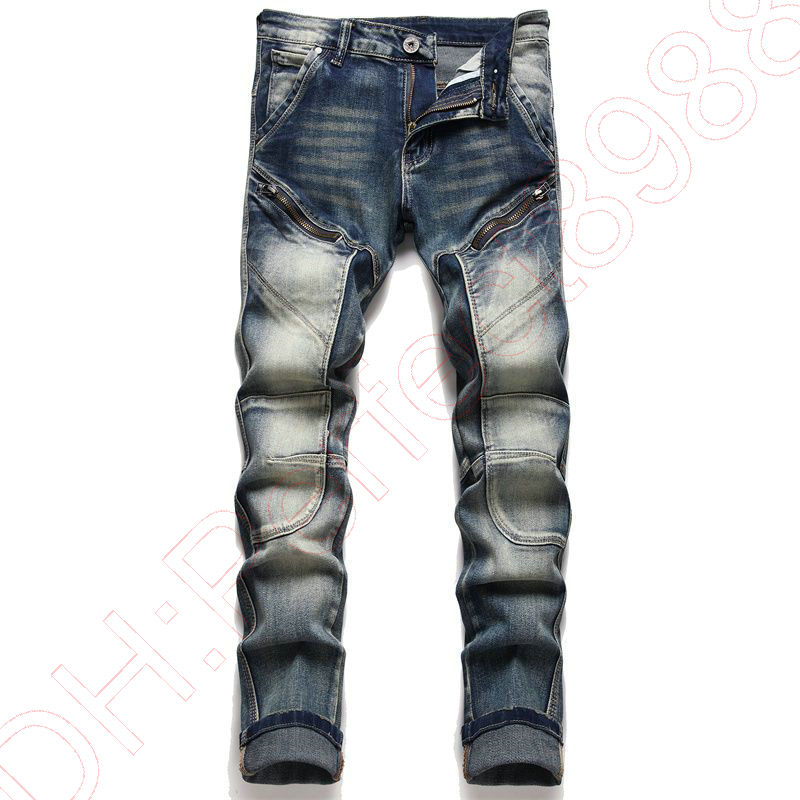 New JEANS chino Pants pant Men's trousers Stretch close-fitting slacks washed straight Skinny Embroidery Patchwork Ripped mens Trend Brand Motorc