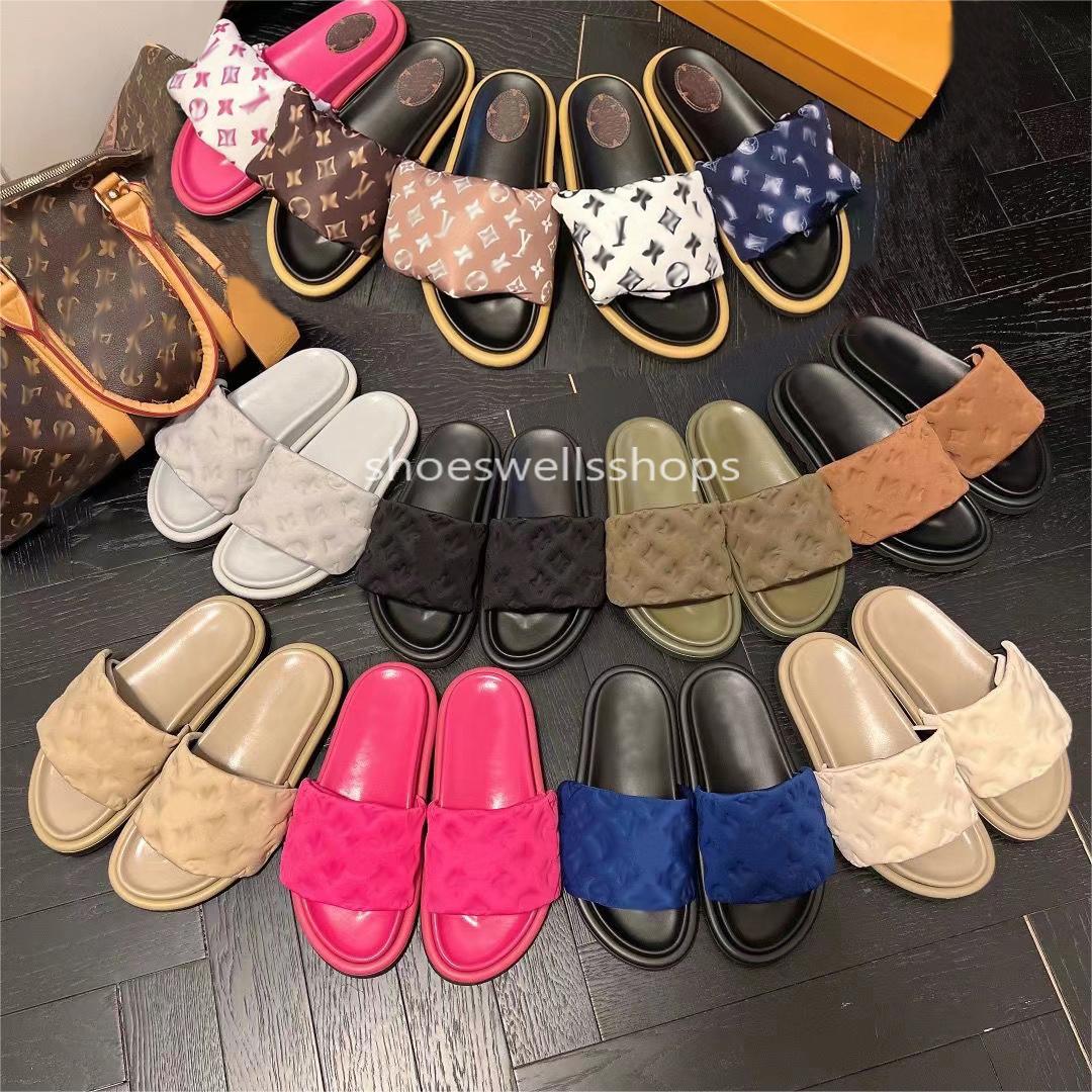 Slippers Slides Designers Pool Pillow Mules Women Sandals Sunset Flat Comfort Mules Padded Front Strap Slippers Fashionable Easy-to-wear Style Slides
