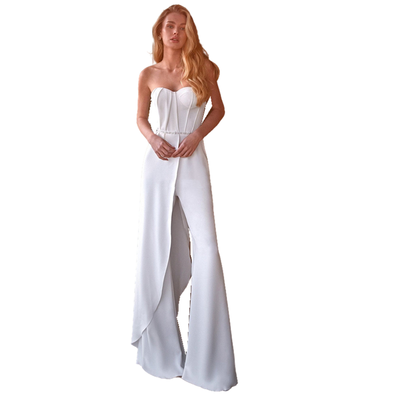 Chic Women White Jumpsuits Wedding Dress Flare Wide Pants Sweetheart Strapless Sleeveless Bridal Gowns Simple Country Elopement Bride Formal Wear With