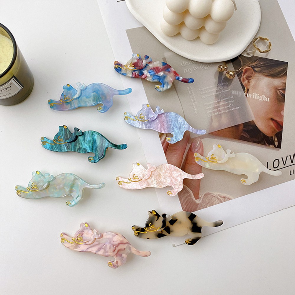 New Cute Cartoon Cat Hairpin Ribbon Acetate Fiber Hair Clips Bangs Duckbill Clip for Womans Girls Fashion Barrettes Hair Accessories 1373