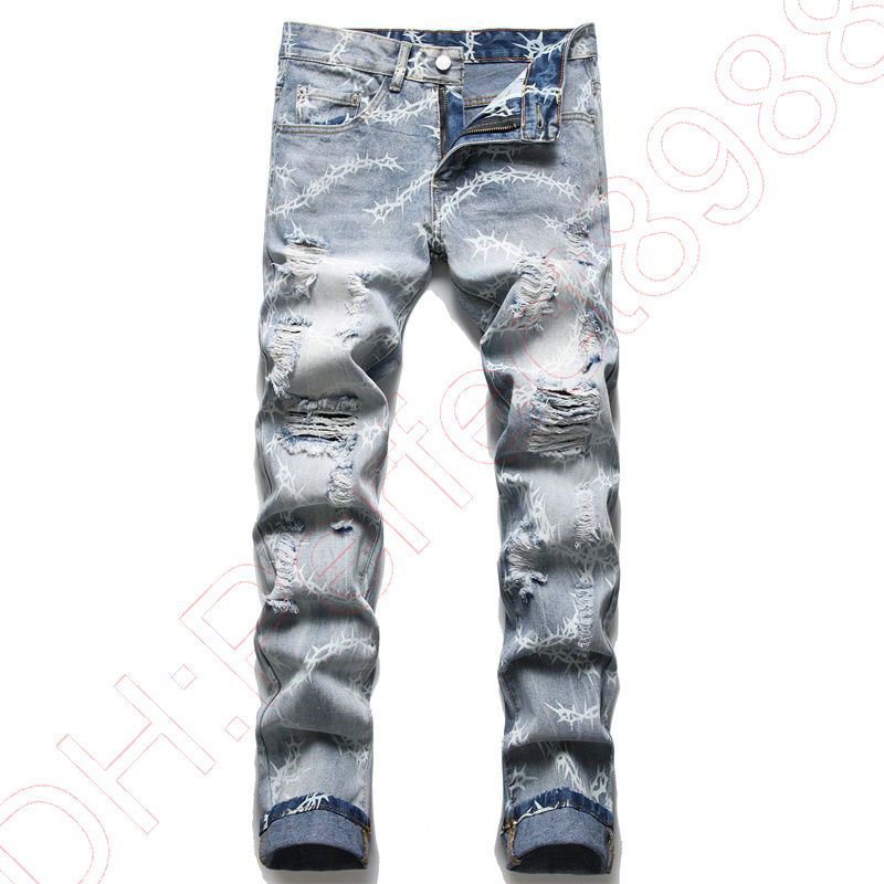 New JEANS chino Pants pant Men's trousers Stretch close-fitting slacks washed straight Skinny Embroidery Patchwork Ripped mens Trend Brand Motorc