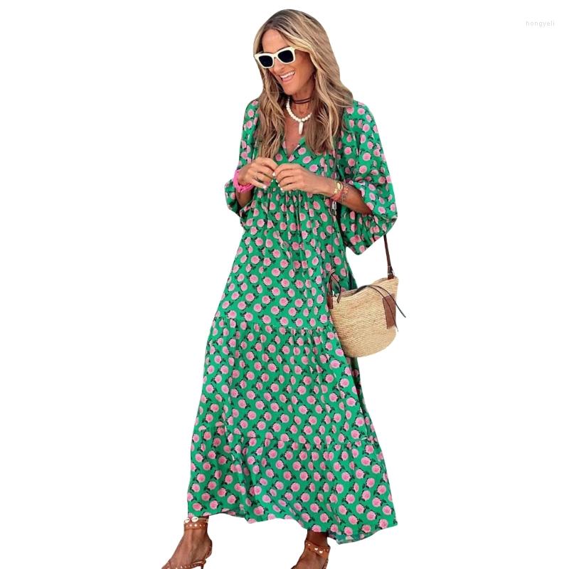 Casual Dresses Summer Sun-dress Women Puff Sleeve Beach Dress V Neck Long Loose Sexy Bohemian Style Polyester Maxi, Green
Casual Dresses Summer Sun-dress Women Puff Sleeve Beach Dress V Neck Long Loose Sexy Bohemian Style Polyester Maxi, Green