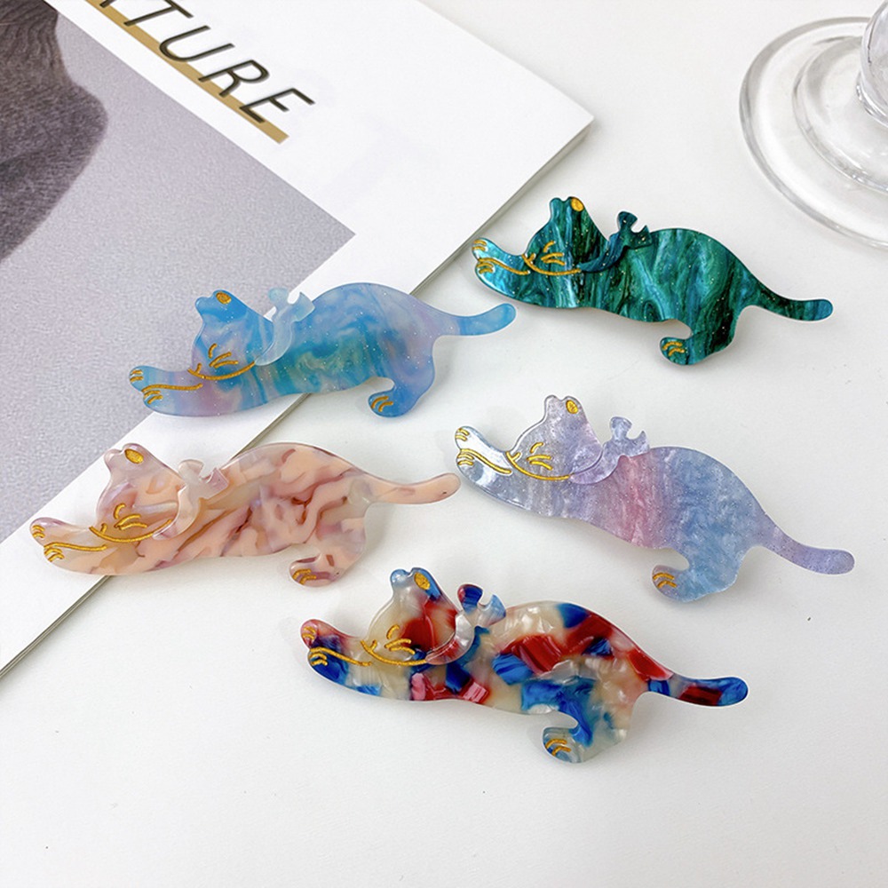 New Cute Cartoon Cat Hairpin Ribbon Acetate Fiber Hair Clips Bangs Duckbill Clip for Womans Girls Fashion Barrettes Hair Accessories 1373