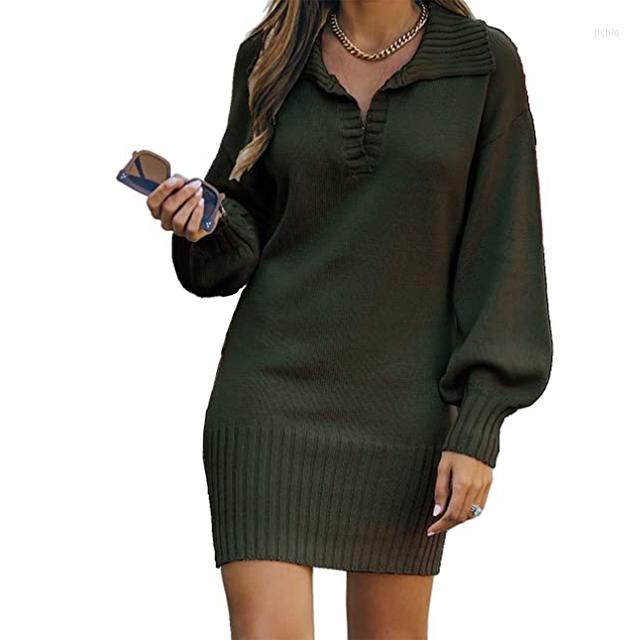Casual Dresses Women Long Sleeve Loose Fit Solid Color Pullover Jumper Sweater Wrap Dress Winter Warm Knitted