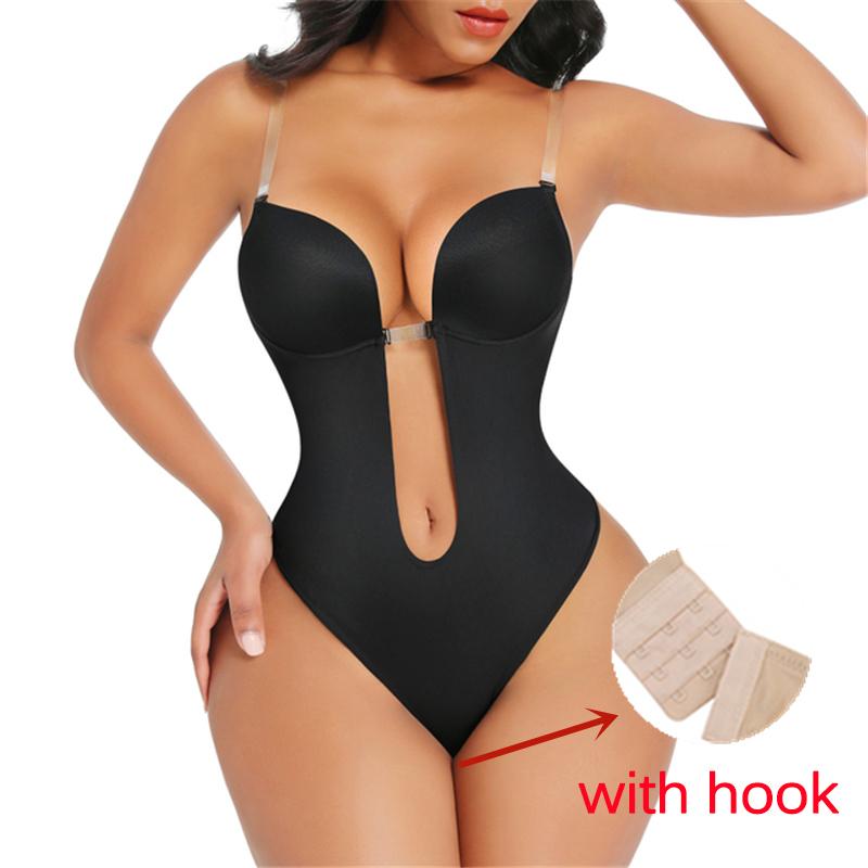 Women's Shapers Bodysuit Shapewear Deep V-Neck Body Shaper Backless U Plunge Thong Waist Trainer Women Clear Strap Padded Push Up CorsetWome