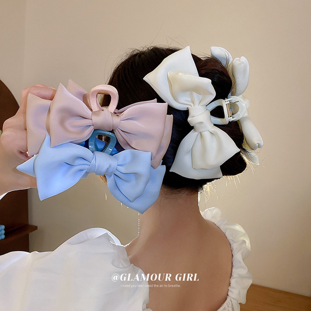 Elegant Lady White Pink Ribbon Bowknot Hair Claws Big Velvet Bow Hairs Clips Vintage Hair Accessories Korean Women Hairpins 1398