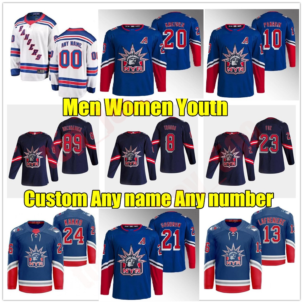 #23 Adam Fox NY Reverse Retro hockey jersey #10 Artemi Panarin Rangers#31 Igor Shesterkin Mika Zibanejad Chris Kreider Jacob Trouba Kaapo Kakko Ryan Reaves jerseys, As shown in illustration 
#23 Adam Fox NY Reverse Retro hockey jersey #10 Artemi Panarin Rangers#31 Igor Shesterkin Mika Zibanejad Chris Kreider Jacob Trouba Kaapo Kakko Ryan Reaves jerseys, As shown in illustration