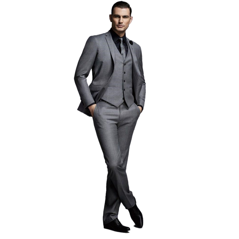 Classic Gray Wedding Tuxedos Slim Fit Men Suits Peaked Lapel 3 Pieces Handsome Formal Groom Wear Jacket Vest Pants Fashion Bussiness Dinner Prom Party