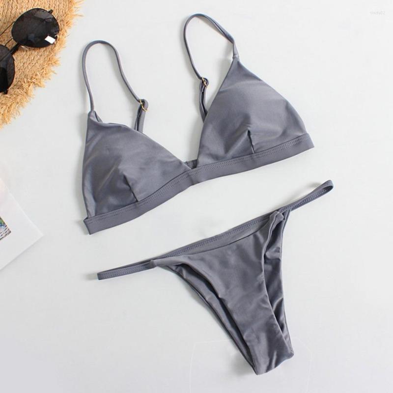 Women's Swimwear Low Waist Bikini Set Sexy Push Up Women Swimsuit Solid Beachwear Thong Two Pieces Bathingsuit