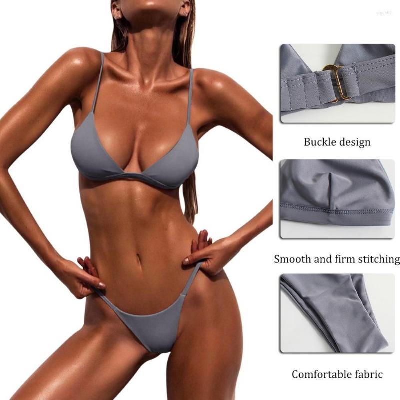 Women's Swimwear Low Waist Bikini Set Sexy Push Up Women Swimsuit Solid Beachwear Thong Two Pieces Bathingsuit