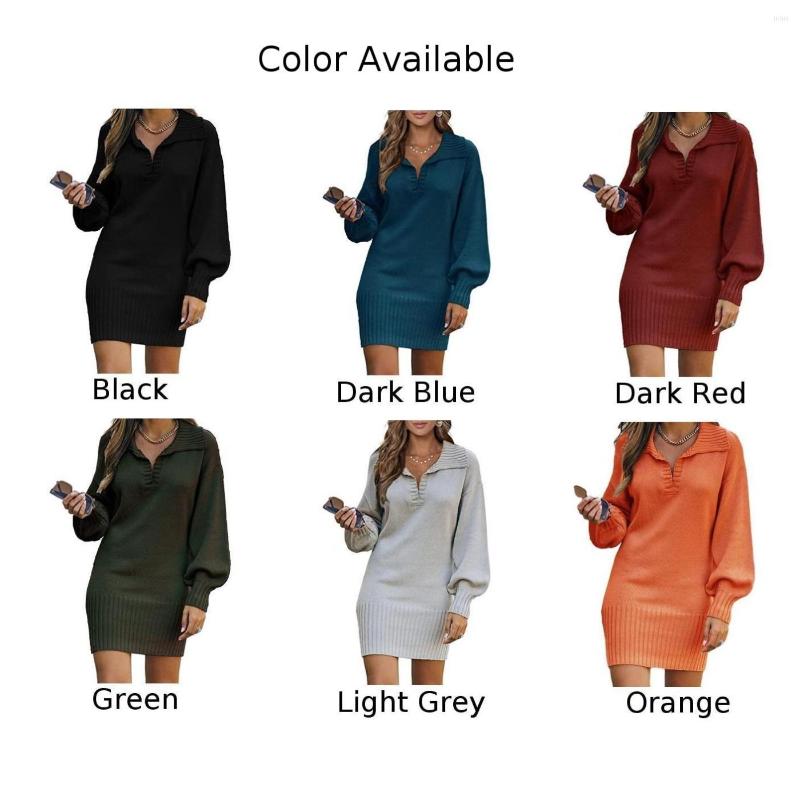 Casual Dresses Women Long Sleeve Loose Fit Solid Color Pullover Jumper Sweater Wrap Dress Winter Warm Knitted