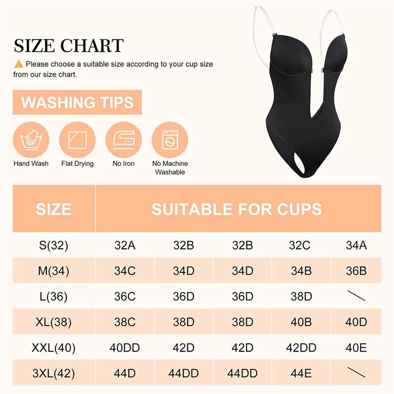 Women's Shapers Bodysuit Shapewear Deep V-Neck Body Shaper Backless U Plunge Thong Waist Trainer Women Clear Strap Padded Push Up CorsetWome
