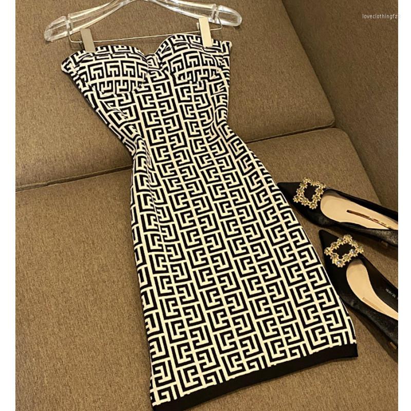 Casual Dresses Summer Sexy Wrap Chest Bandage Dress Rayon Jacquard Weave Fashion Bodycon Sleeveless Vintage Club Celebrity Party