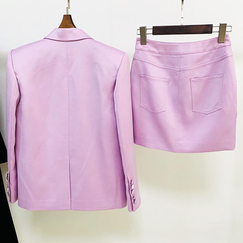 Two Piece Dress Lady Skirt Suits Satin Blazer Mini High Street Double Breasted Casual Spring Autumn Fashion Suit Light Color S4441Two