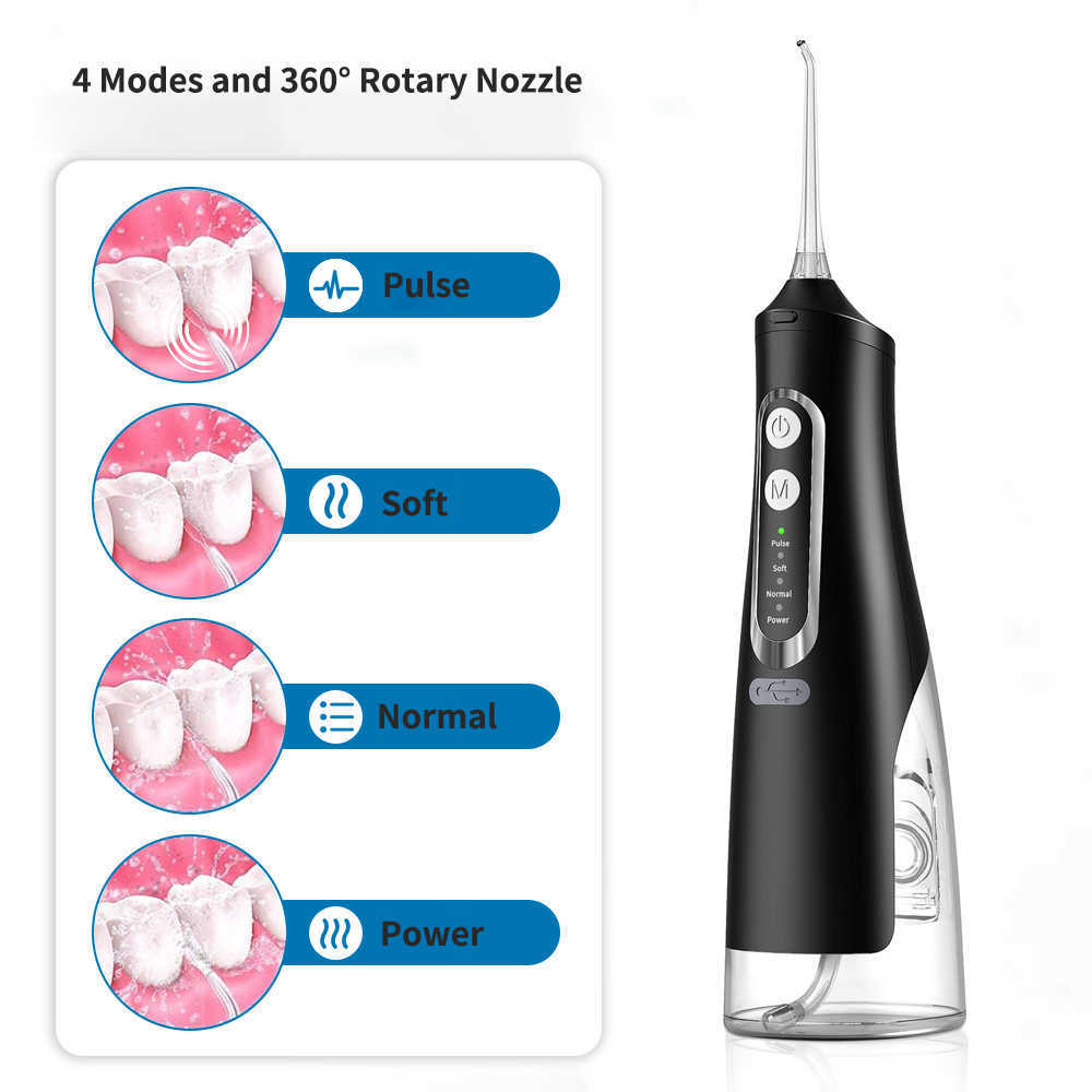 Oral Irrigators Other Hygiene 310ML Irrigator Rechargeable USB Water Flosser Portable Dental Jet Floss Pick IPX7 proof Teeth Cleaner 4 Nozzles 221215