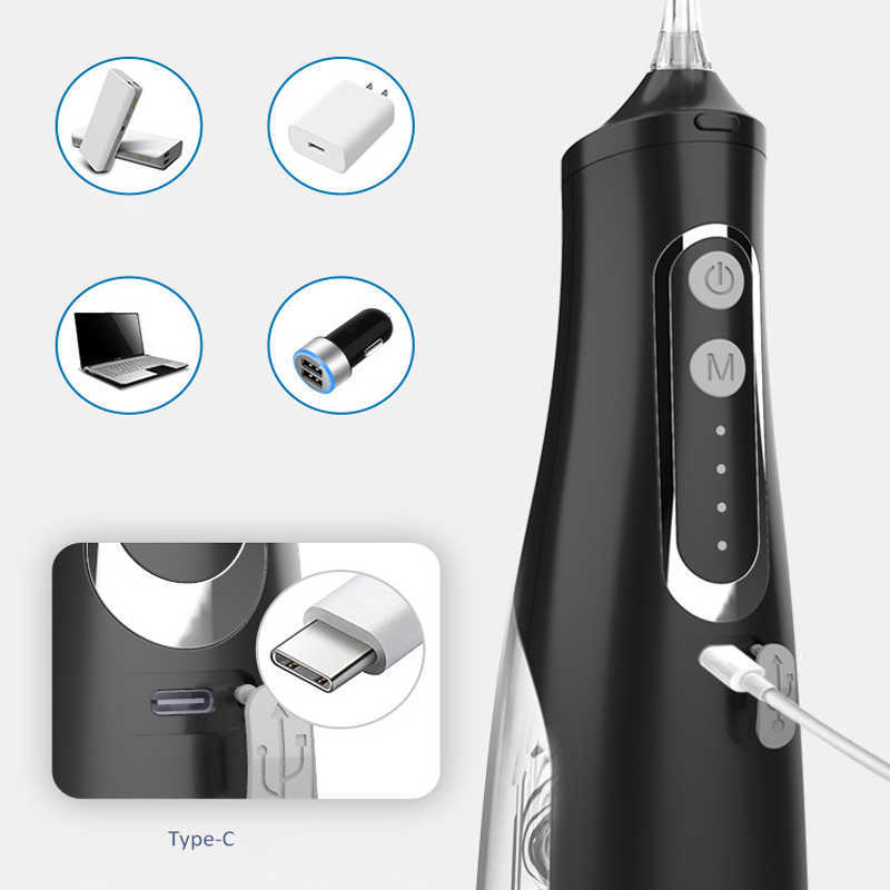 Oral Irrigators Other Hygiene 310ML Irrigator Rechargeable USB Water Flosser Portable Dental Jet Floss Pick IPX7 proof Teeth Cleaner 4 Nozzles 221215