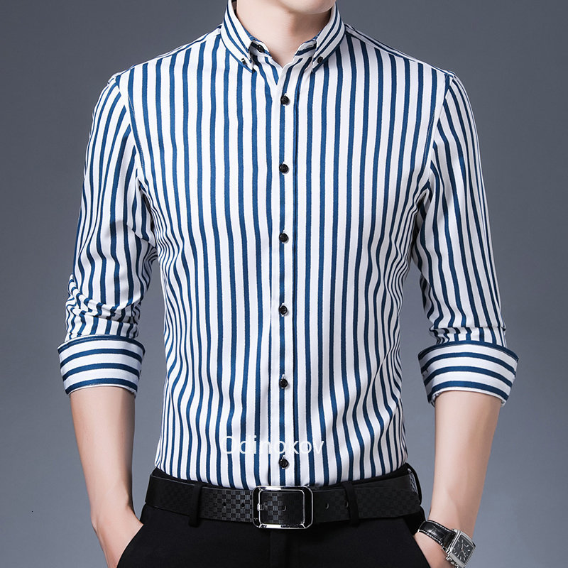 Mens Casual Shirts Mens Smooth Noniron Stretch Soft Casual Striped Shirts Without Pocket Long Sleeve Standard Fit Youthful Button Down Shirt 230114