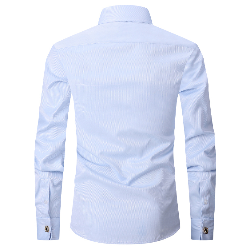 Mens Casual Shirts Quality Gentle Formal Mens French Cuff Dress Shirt Men Long Sleeve Solid Striped Style Mens Shirts Cufflink Include Plus Size 23011