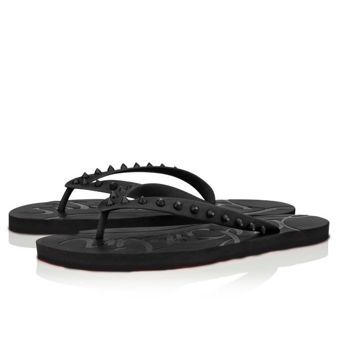 Sandals with Molded Nail Decoration on the Upper This Low-key All-black Flip-flop Gives a Modern Look Cool